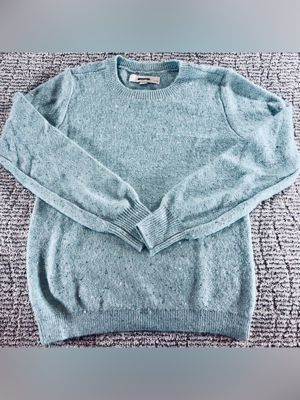 NEW Loft Petites Women’s XSP Seafoam Green Festive Shimmer Crewneck Sweater